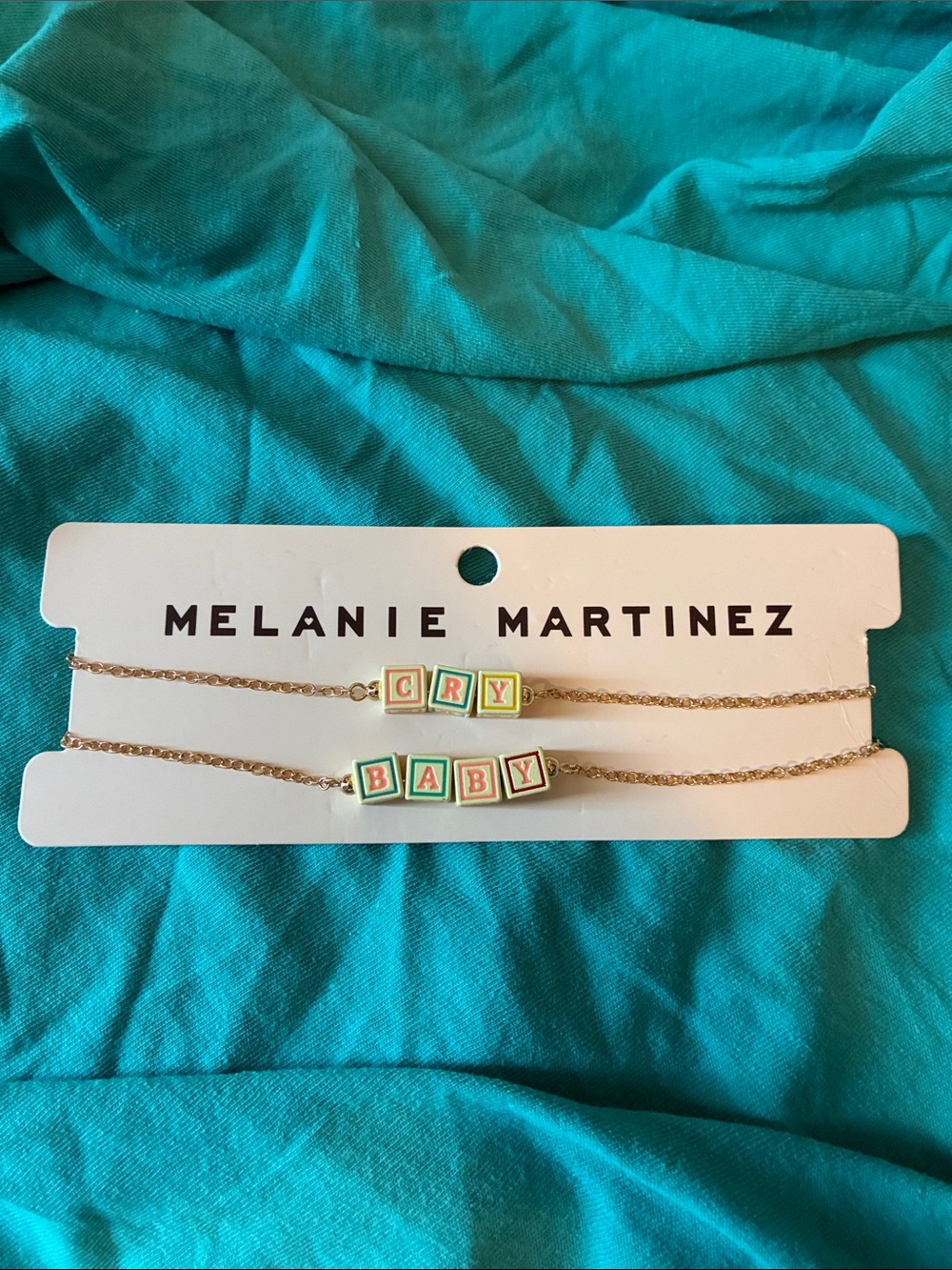 Hot Topic Melanie Martinez Discontinued “Cry Baby” Blocks 2 Necklace Set Gold